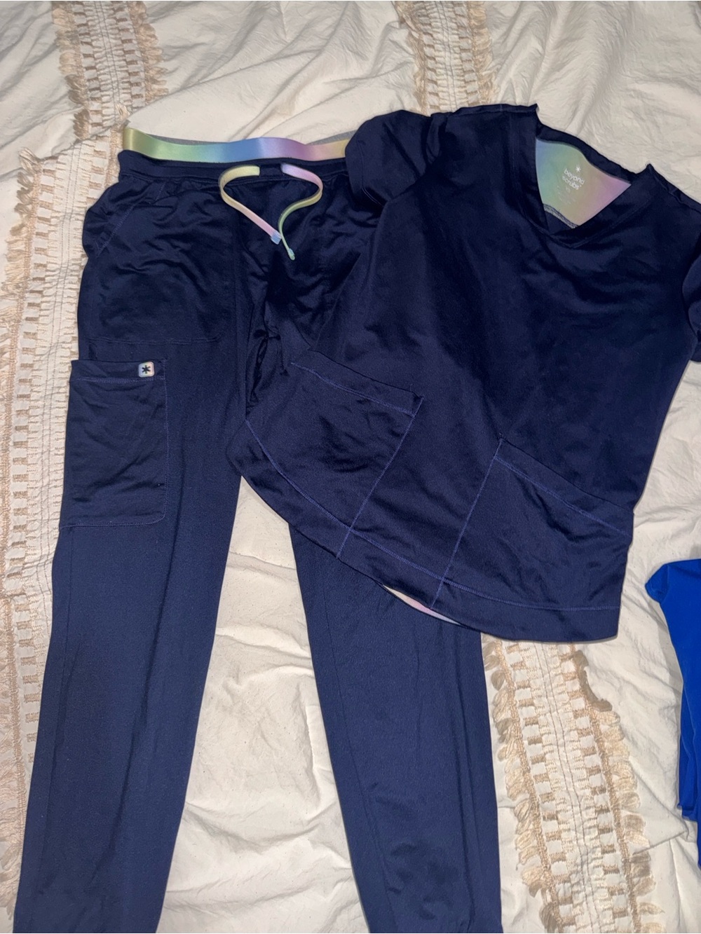 Women's Navy Scrub Jogger Pants - Rainbow Waistband